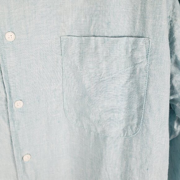 Jos A Bank Aqua Linen Long Sleeve Button Up Shirt Beach Coastal Size Large - Picture 5 of 7